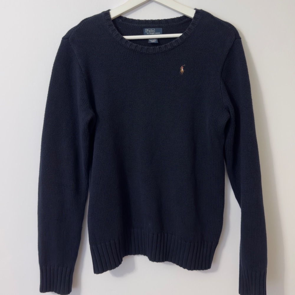 Polo Ralph Lauren Crewneck Sweater Mens Large Navy Cotton Knit Preppy